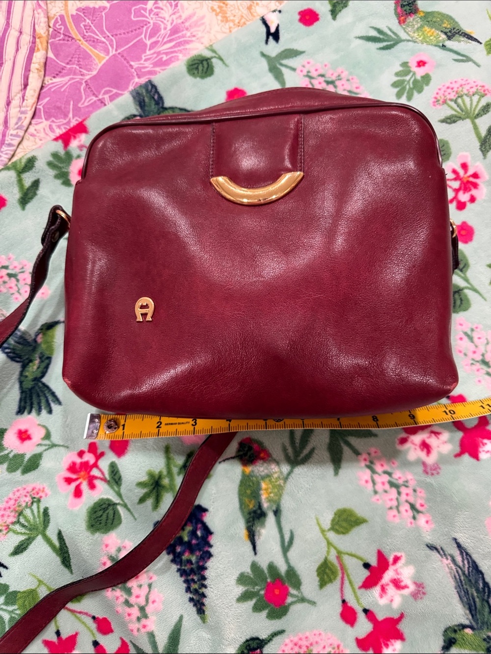 Etienne Aigner Wine Red Leather Crossbody with Gold Accents